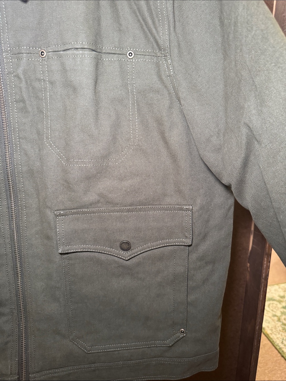 Pendleton Olive Canvas Field Jacket with Tan Corduroy Collar - Picture 3 of 7